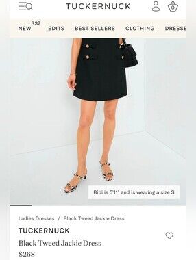 Tuckernuck Jackie Dress - GREEN Tweed Mini Dress with Gold Buttons (Rare Color)